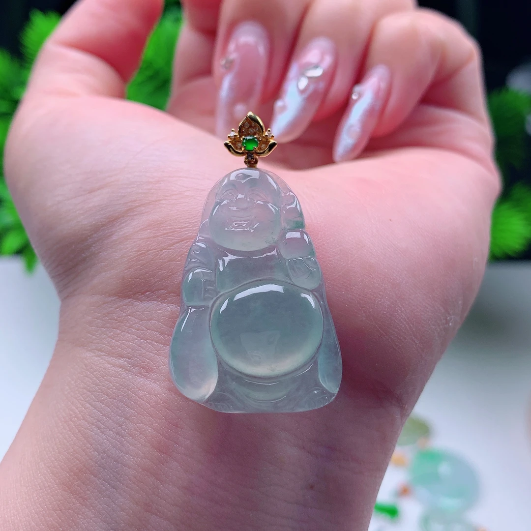天然缅甸翡翠18K镶嵌战佛吊坠、179尺寸40.3×22.3×5.3（下单咨询）