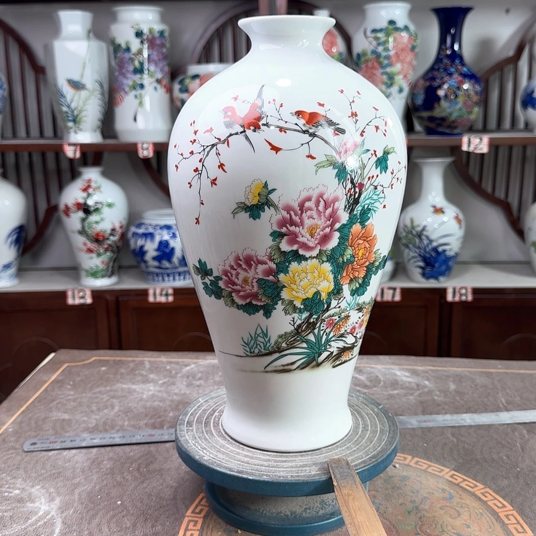 摆件景德镇陶瓷梅牡丹