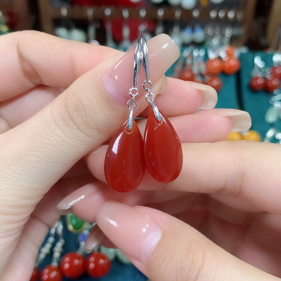 玛瑙/玉髓耳饰银S925镶嵌水滴