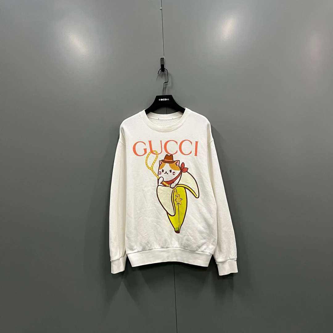 99新 GUCCI/古驰 h829 香蕉猫咪印花卫衣 S码 207281