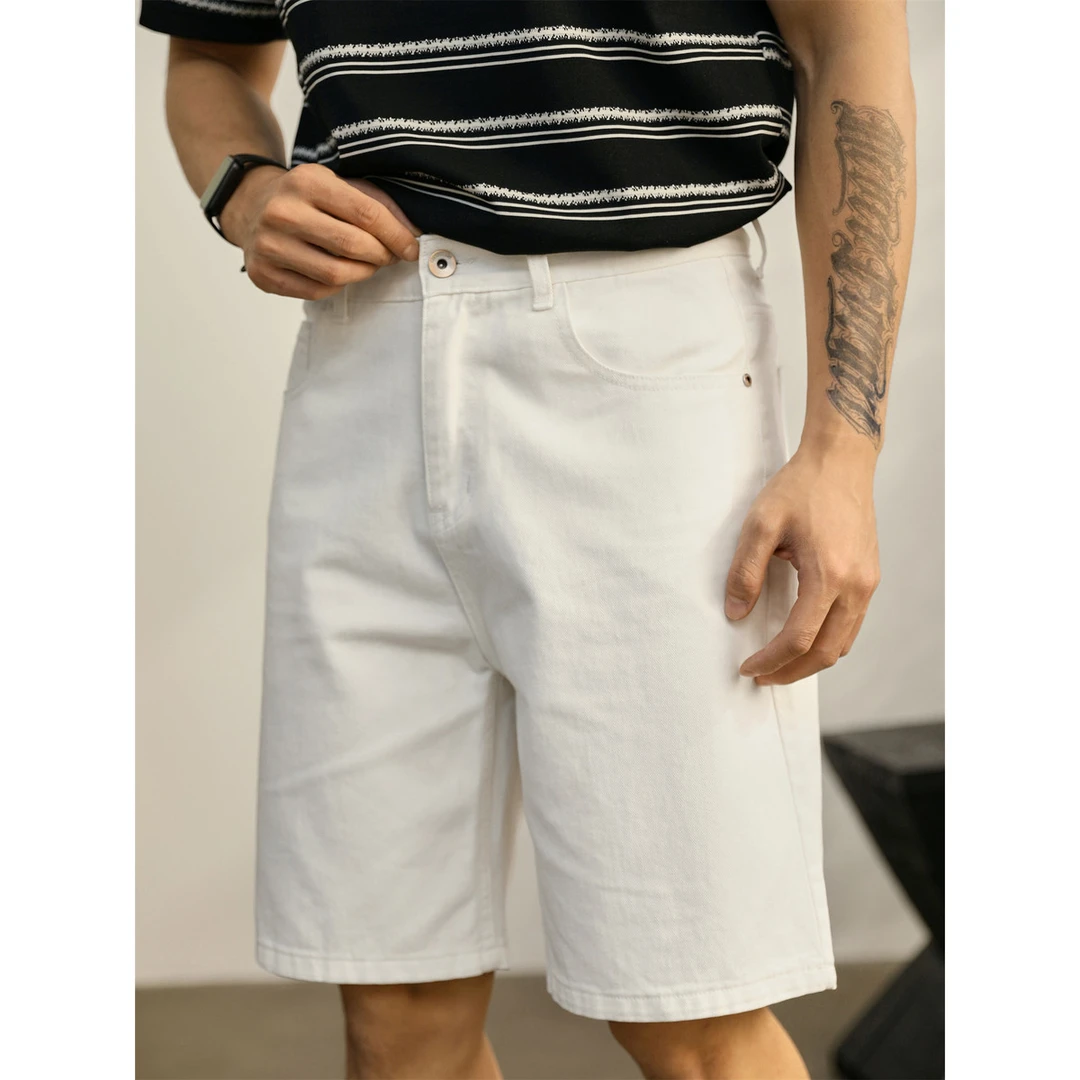奥兰德保罗雅奢白色直筒牛仔短裤男士时尚凉感休闲百搭纯棉五分裤