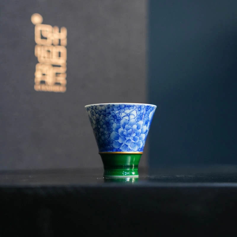 【非遗甄选】瓷唐里-描金款青花万花竹节斗笠杯70cc（CTL-XT76）