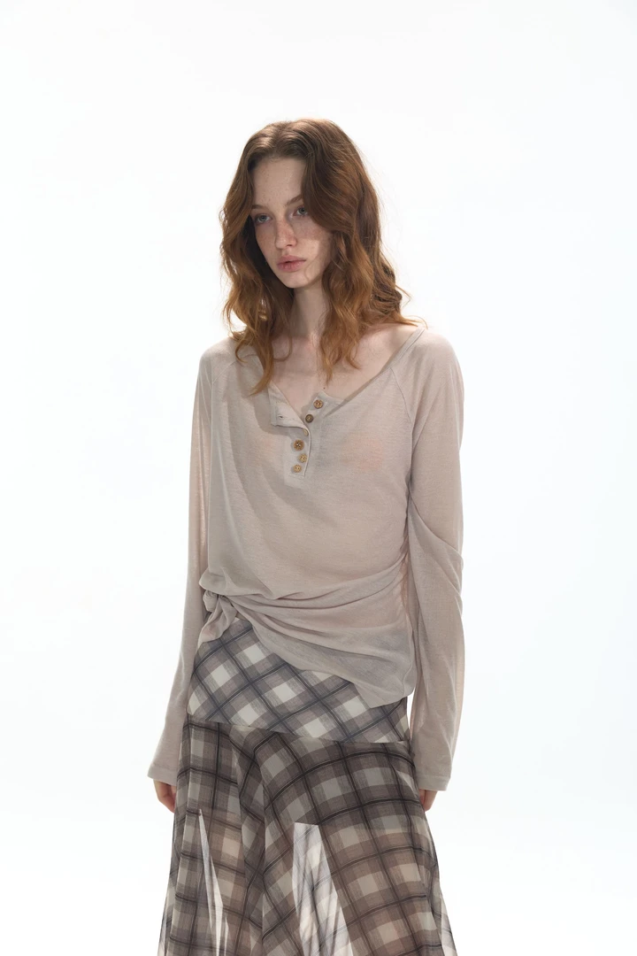 OPEN ENROLLMENT Sail Long Sleeve 露肩微透宽松长袖 燕麦/灰/紫