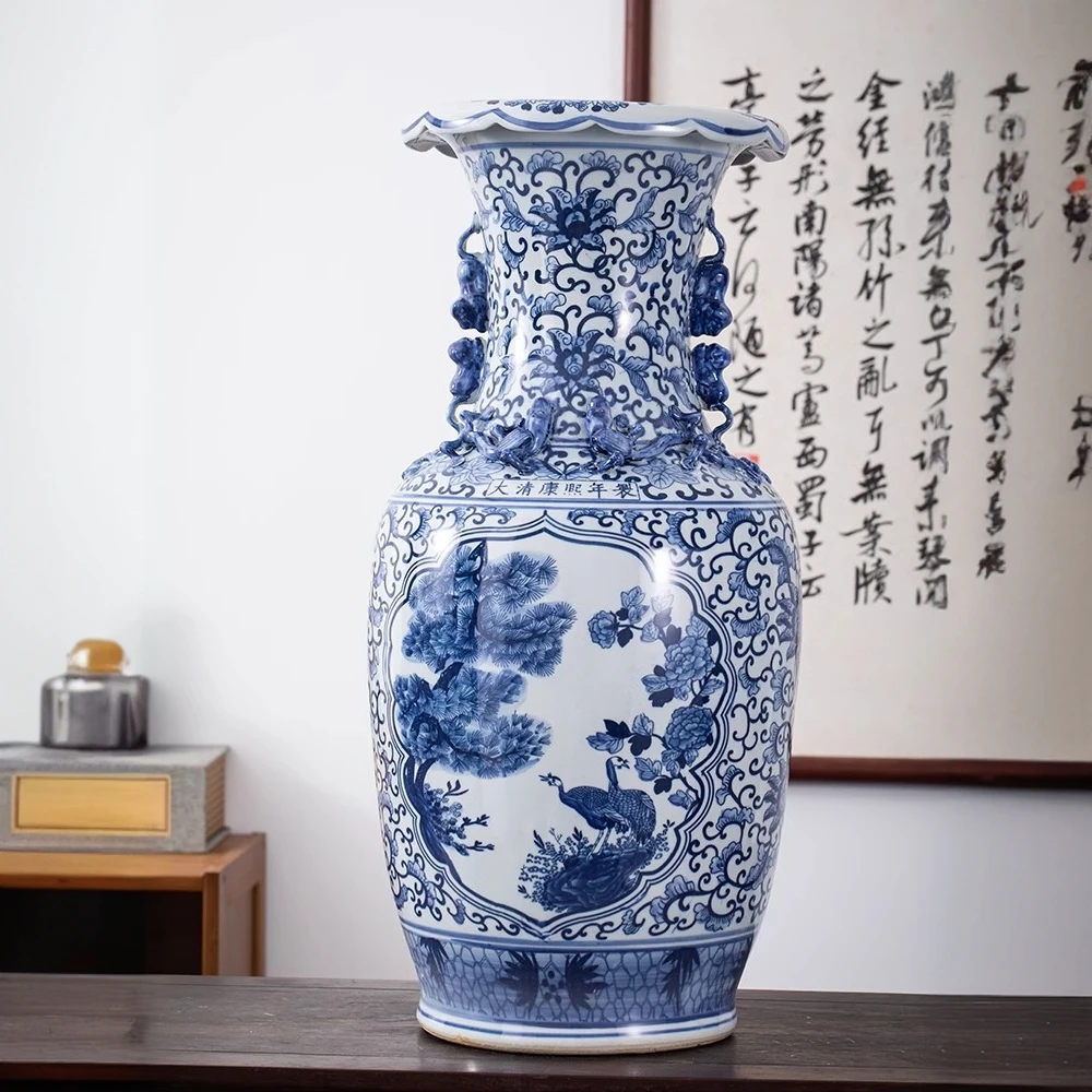 景德镇陶瓷器山水落地大花瓶装饰摆件客厅酒店公司大厅工艺品花瓶