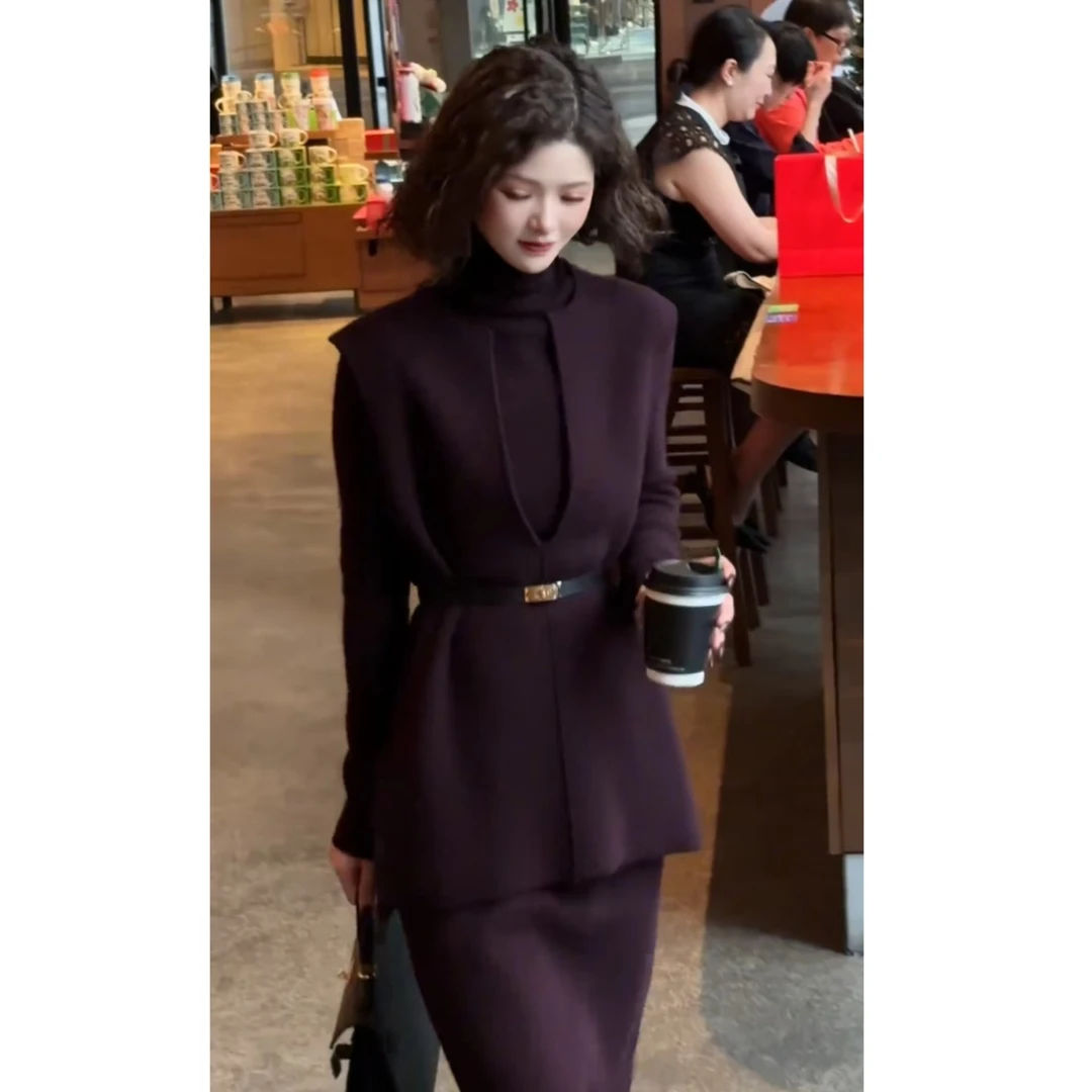 高级感秋冬气质轻奢套装女时尚洋气修身显瘦穿搭三件套轻熟风套装