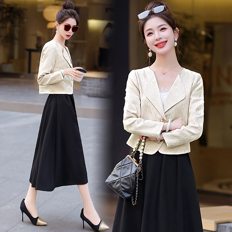 小香风时尚时髦裙女中式新风连衣裙子高端大气一整套