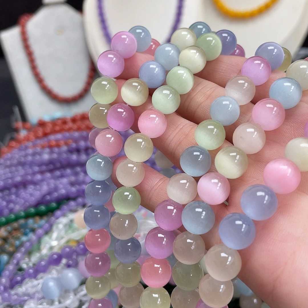 玛瑙/玉髓未镶嵌半成品马卡龙猫眼石10m