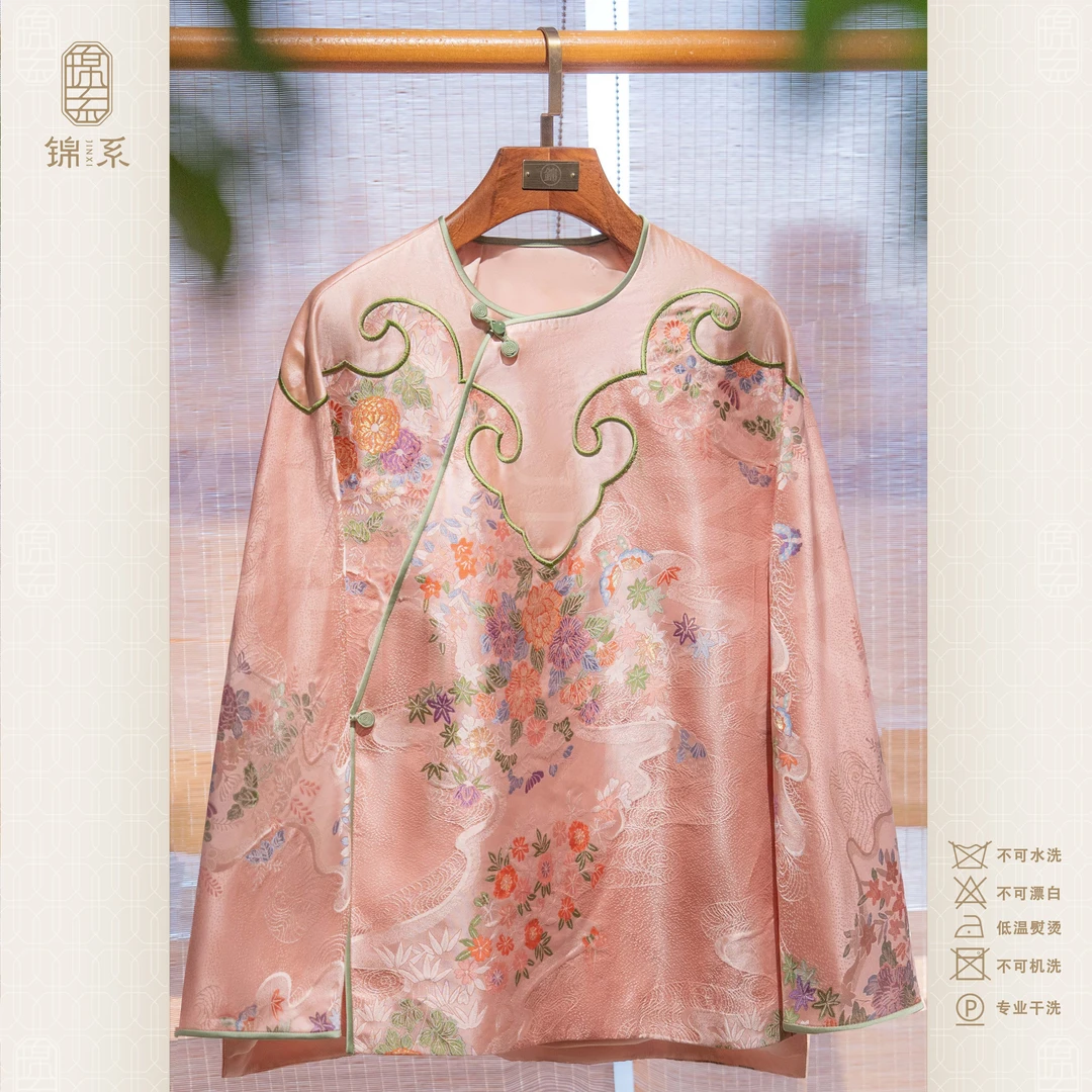 32姆米蜀锦新中式国风桑蚕丝圆领斜襟太太服E-383646