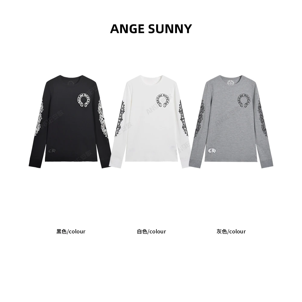 ANGE SUNNY【华夫格花臂印花T恤】圆领梵文马蹄印花纯色T恤