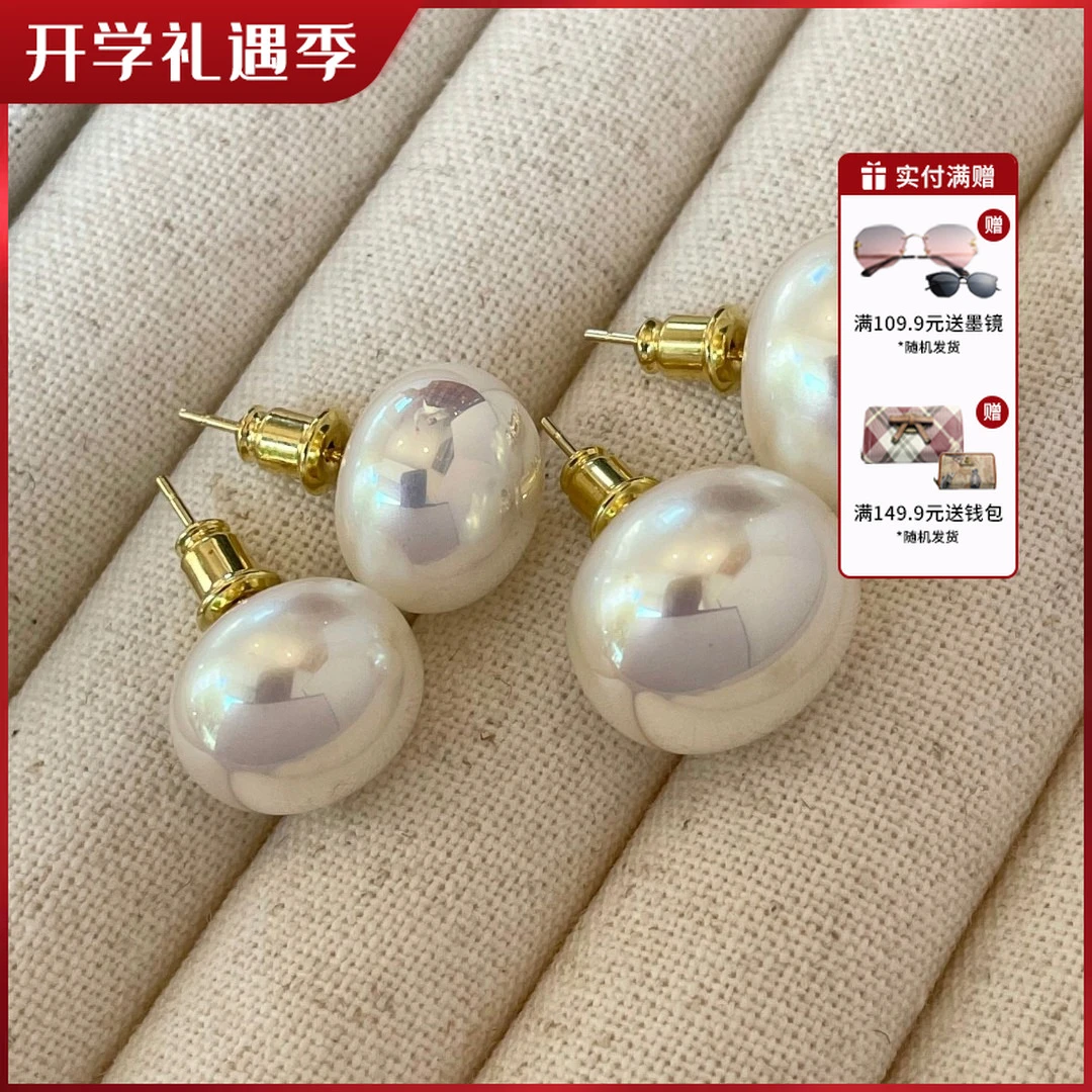 925银耳饰 法式馒头扁圆珍珠耳钉ins气质百搭网红耳环耳饰