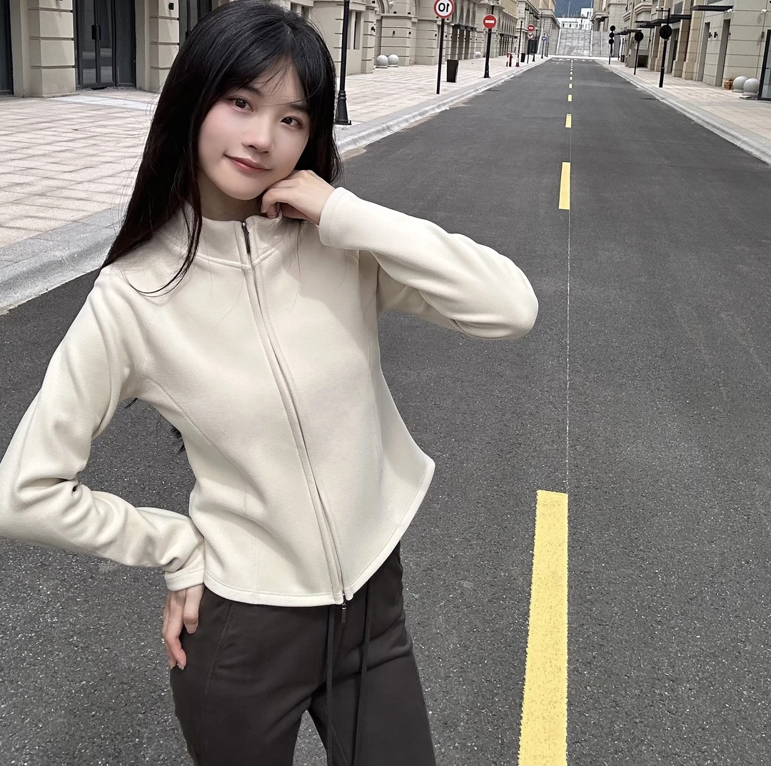 立领【不支持退换】石墨烯新款修身显瘦立领小蛮腰拉链上衣休闲