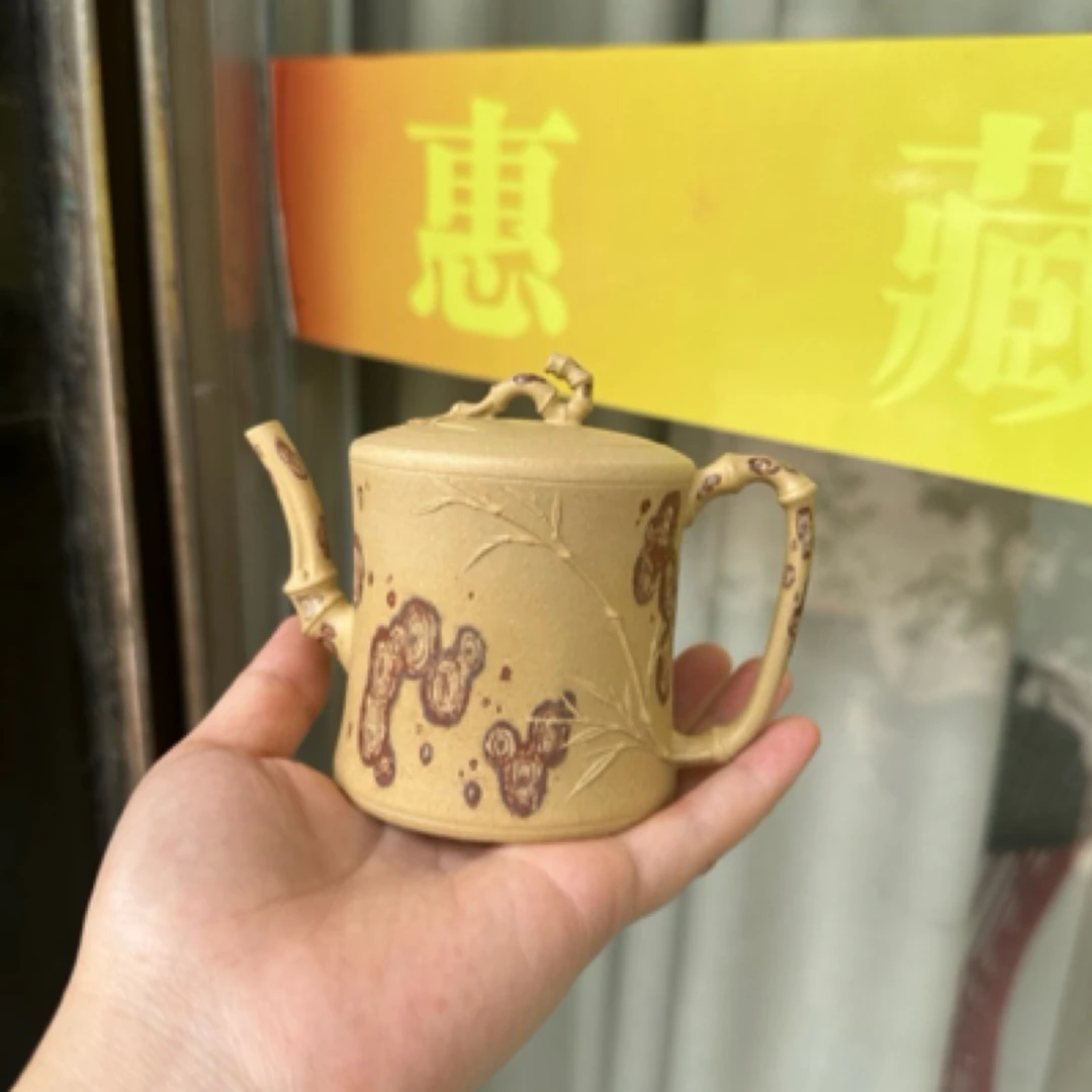 实力派潘旭峰全手工制作湘妃竹紫砂壶原矿本山绿泥