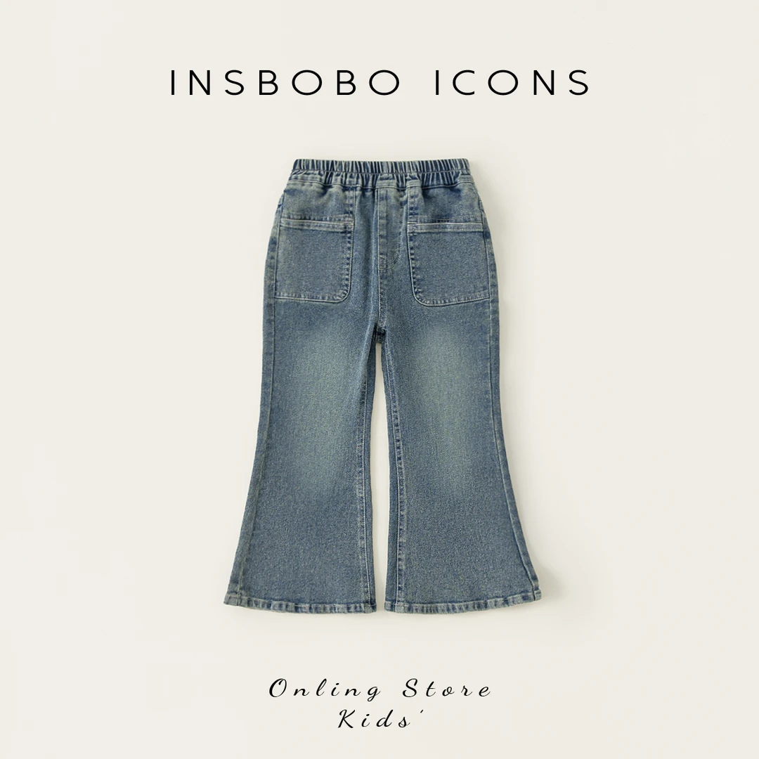 INSbobo女童微喇牛仔裤春季儿童裤子洋气时尚牛仔喇叭裤CK65001
