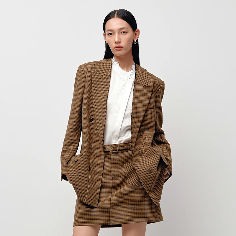 H·GENTEEL荷高千鸟格纹双排扣西装外套GUF11520666T