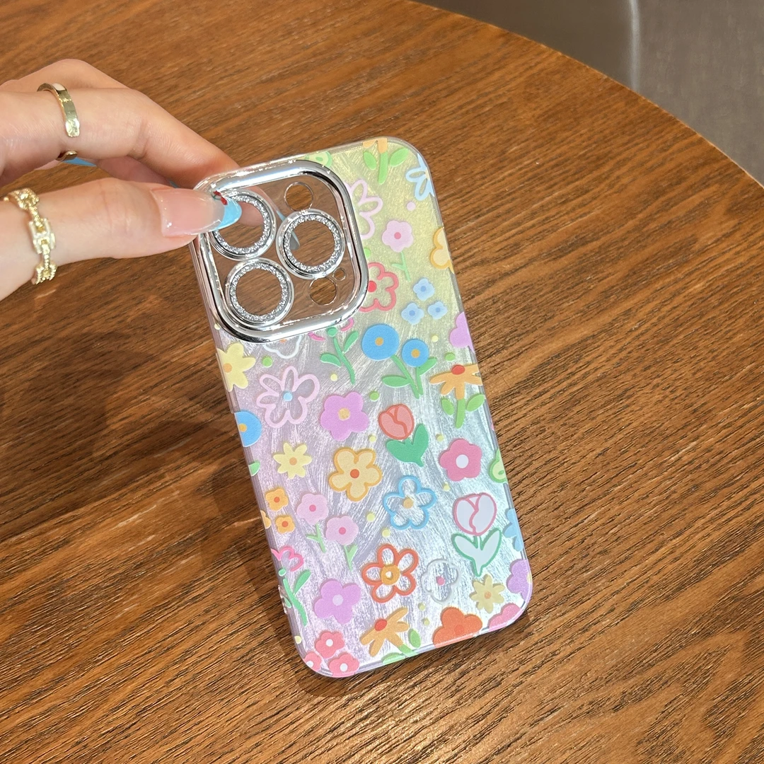 羽纱手绘花适用苹果iPhone16pro手机壳15/14镜头膜13/12羽纱防摔