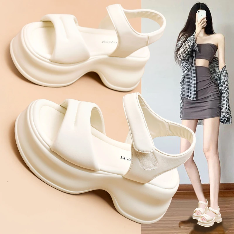 夏季时尚厚底高跟外穿防滑松糕百搭软底女鞋|美庶