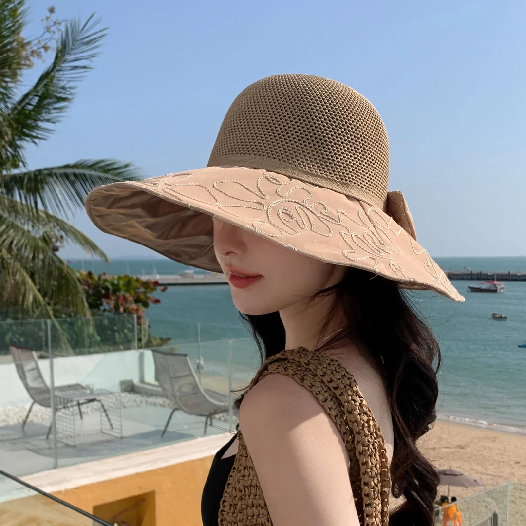 短檐渔夫帽平檐帽子韩版百搭凉帽遮脸防紫外线大帽檐防晒帽蕾丝女