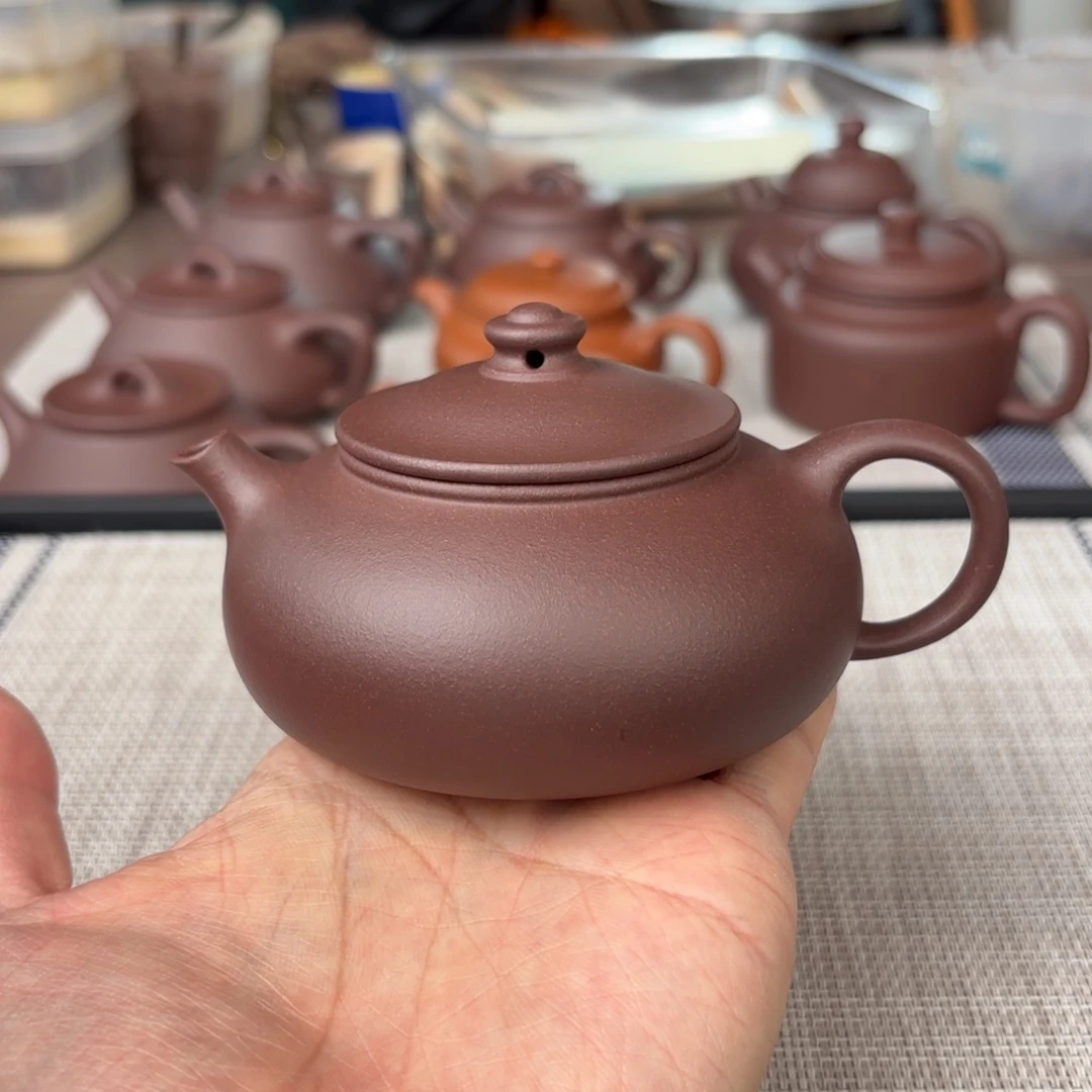茶壶紫砂半手工老紫泥寒江壶170cc