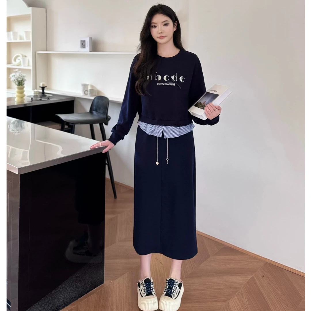 2025秋季爆款拼接卫衣半身裙洋气减龄两件套时尚休闲运动套装裙女