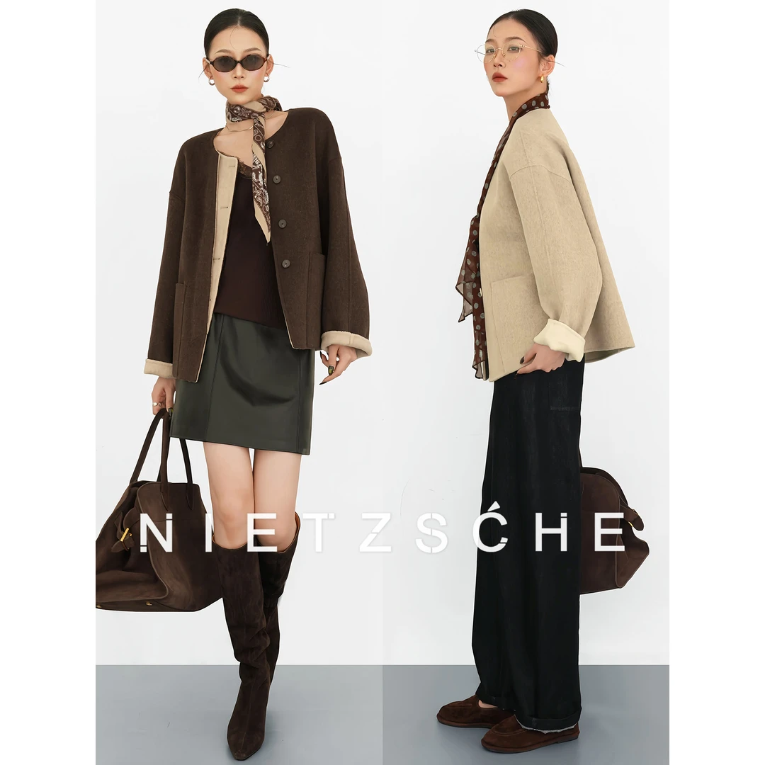 尼采 官方直营｜布朗尼大衣｜羊驼x羊毛 经典双色双面大衣外套30082