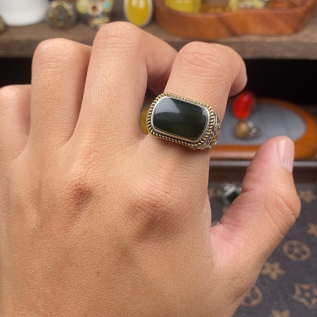 琥珀银S925镶嵌戒指