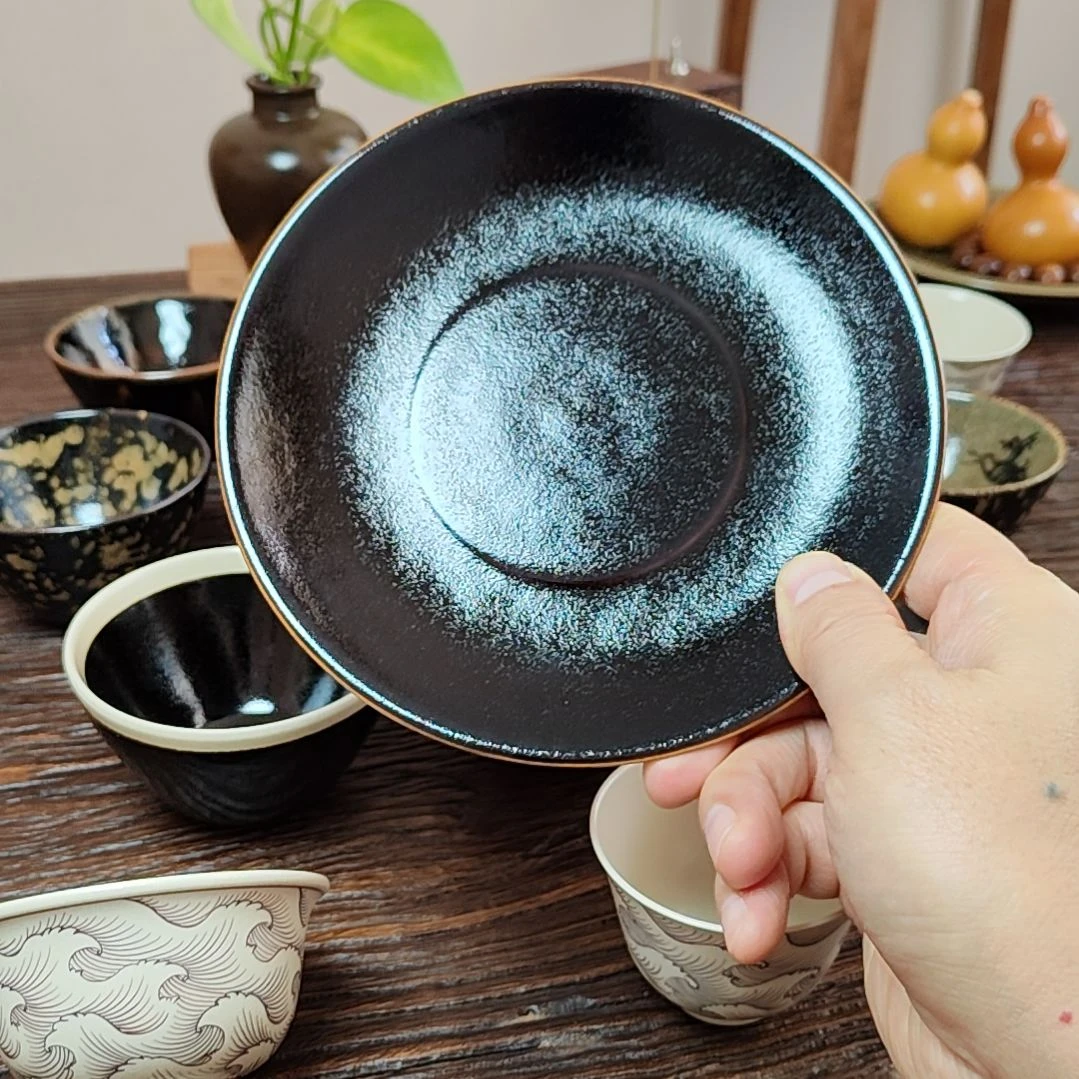 吉州窑原矿手工柴窑柴烧黑色釉壶承
