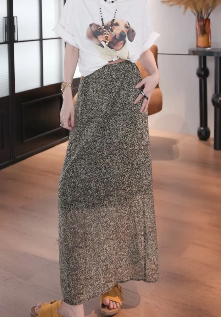 BANINGNA-2025欧货小众设计款高级小豹纹花百搭中长半身裙90003