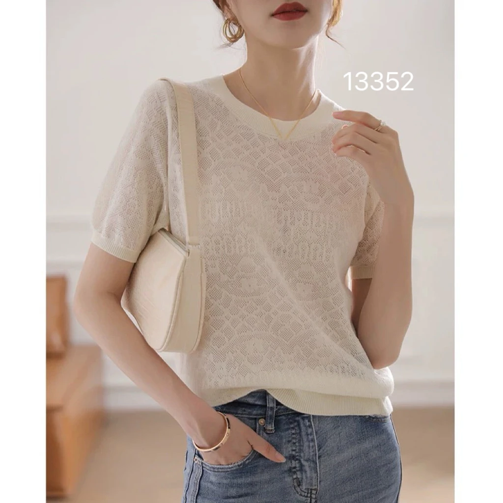 13352（部分无水洗唛，介意慎拍）WANGDAN新款圆领蕾丝短袖