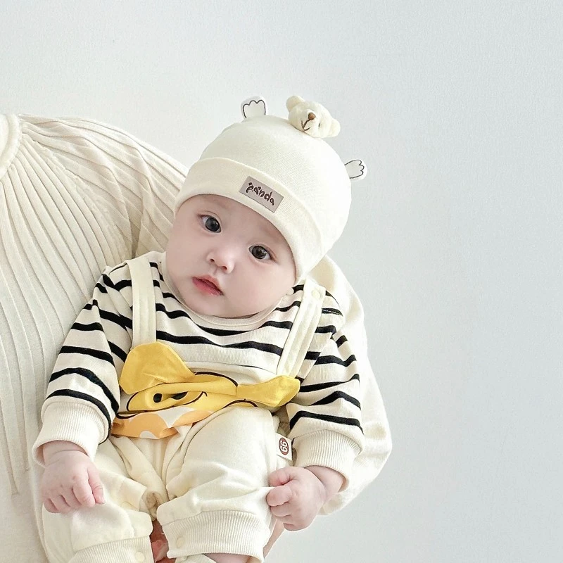 新生儿保暖帽子秋冬款超萌小熊婴儿胎帽冬季小月龄男女宝宝满月帽