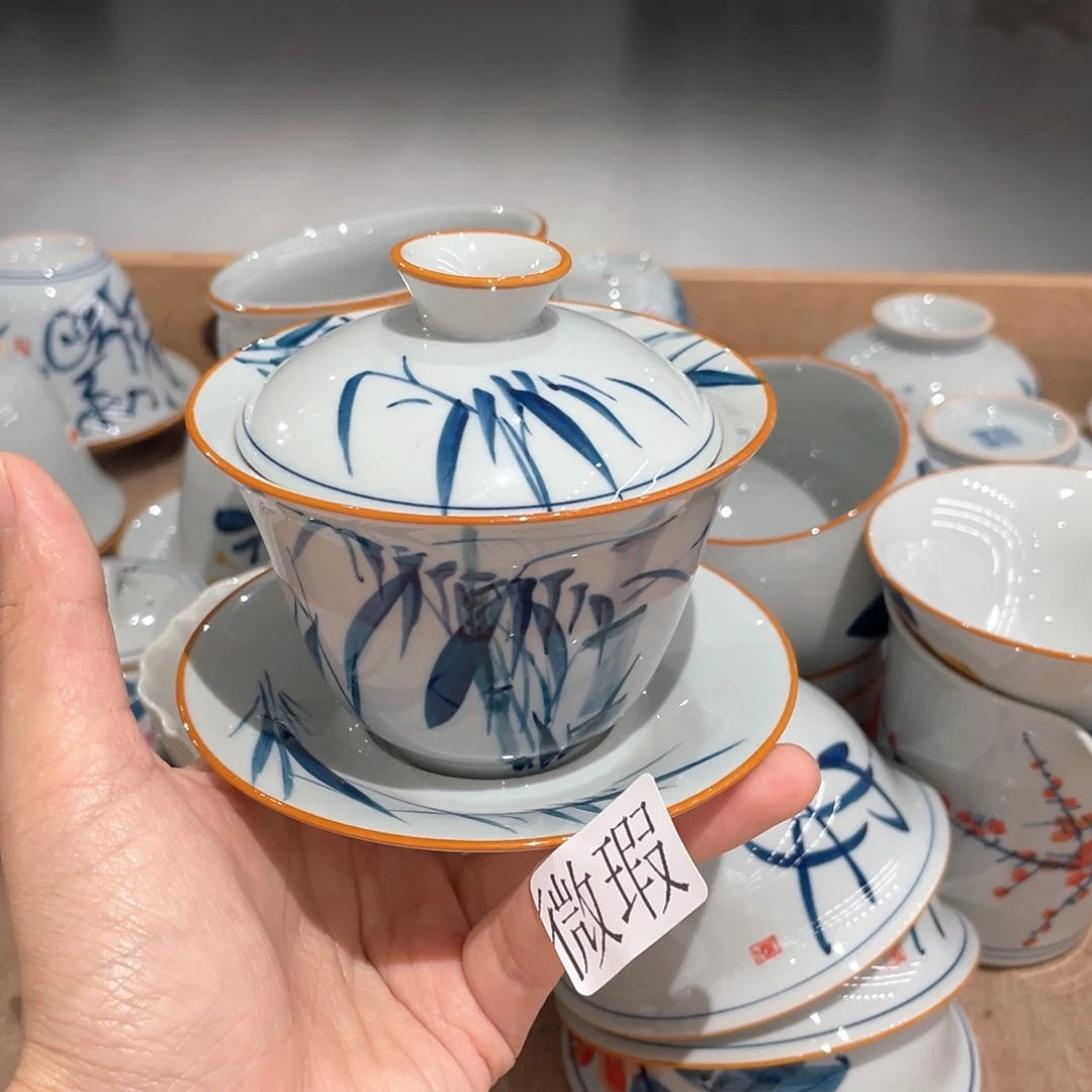 釉下手绘茶具微瑕