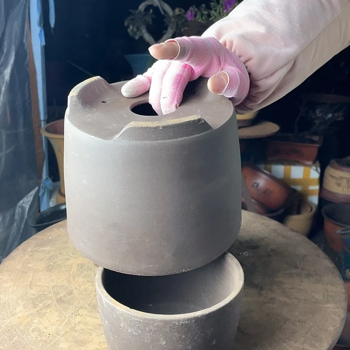 紫砂宜兴紫砂光板笔筒三件套