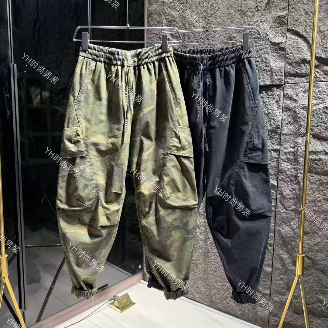 秋季新款潮流复古痞帅迷彩弯刀工装裤宽松休闲百搭男士束脚长裤