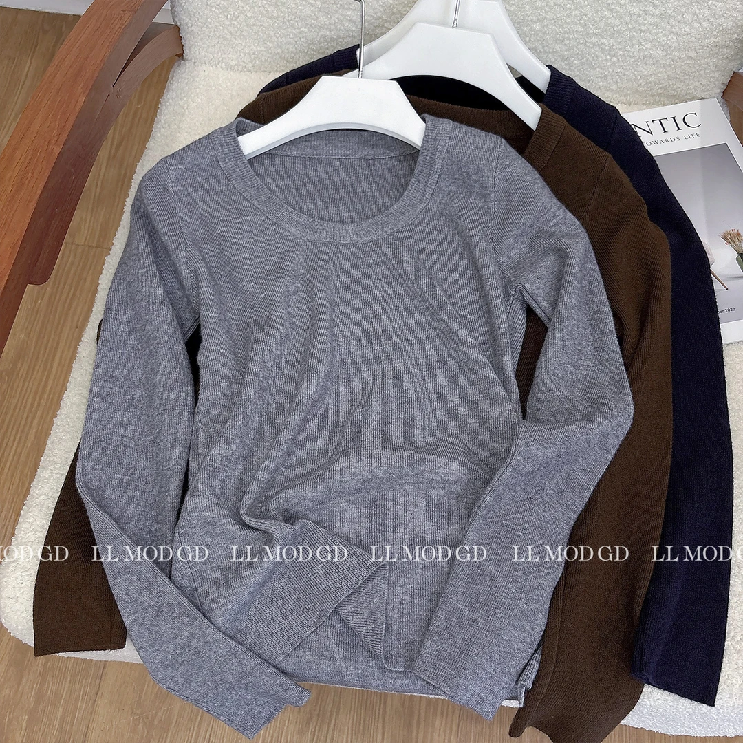 绒造温暖 简约软糯百搭修身显瘦U领绵羊毛内搭针织打底XR-6200422