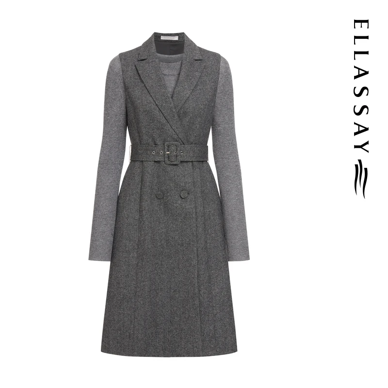 ELLASSAY歌力思秋冬新款简约真两件马甲连衣裙女EWE354Y14900