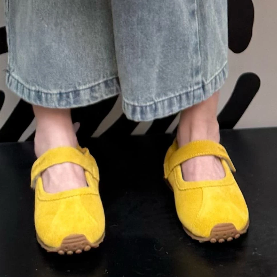 大金定制春季新款黄色玛丽珍牛筋软底豆豆防滑休闲鞋