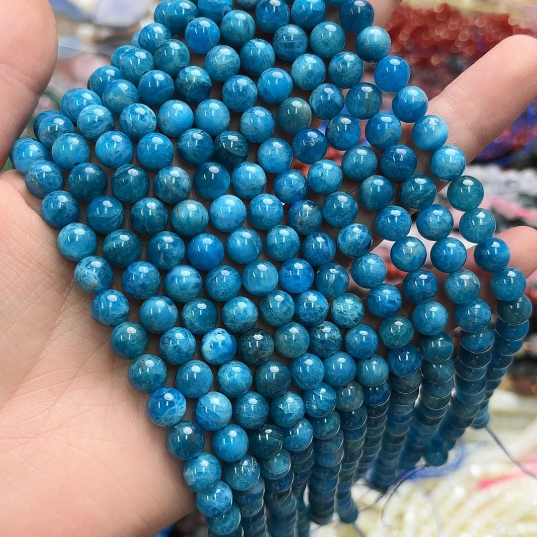 玛瑙/玉髓未镶嵌珠宝半成品卡8蓝磷灰圆珠一条