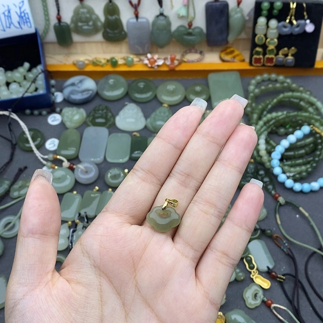 和田玉银S925镶嵌吊坠(不含链)