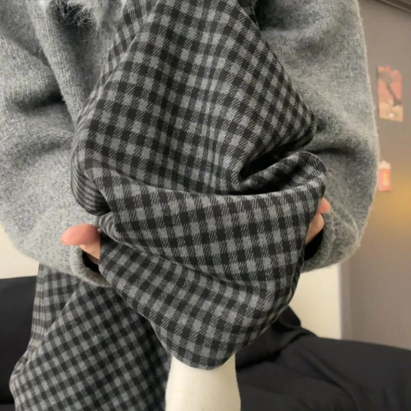 黑灰色格子阔腿裤女2025新款早春高腰垂感休闲舒适百搭直筒格子裤