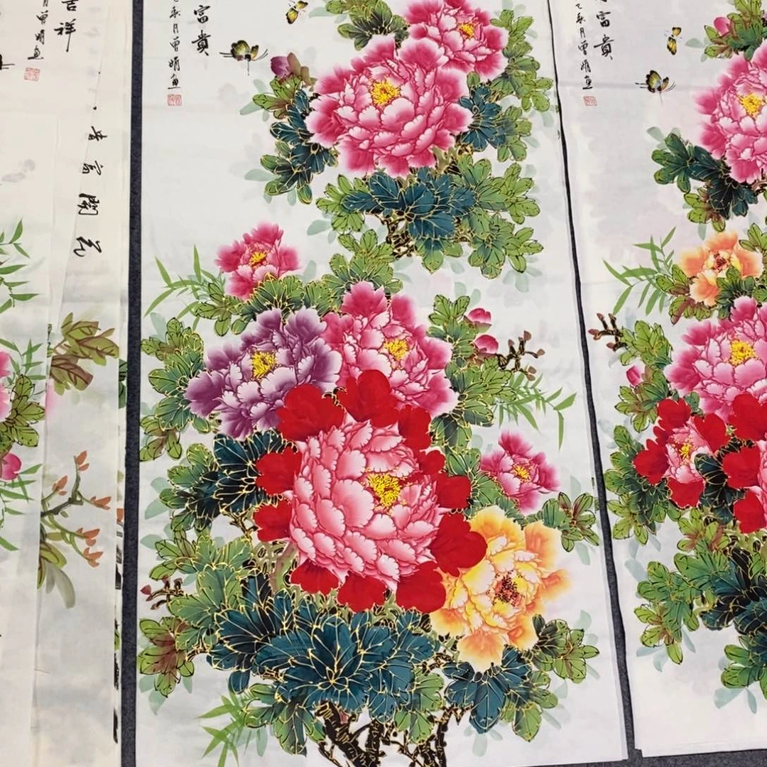 国画云**心尺寸140✖️70四尺精品金线牡丹手绘