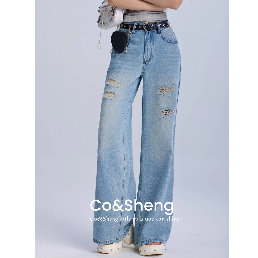 烟岚/co&sheng重生150小个子夏季破洞牛仔裤女洋气衣服女欧若风