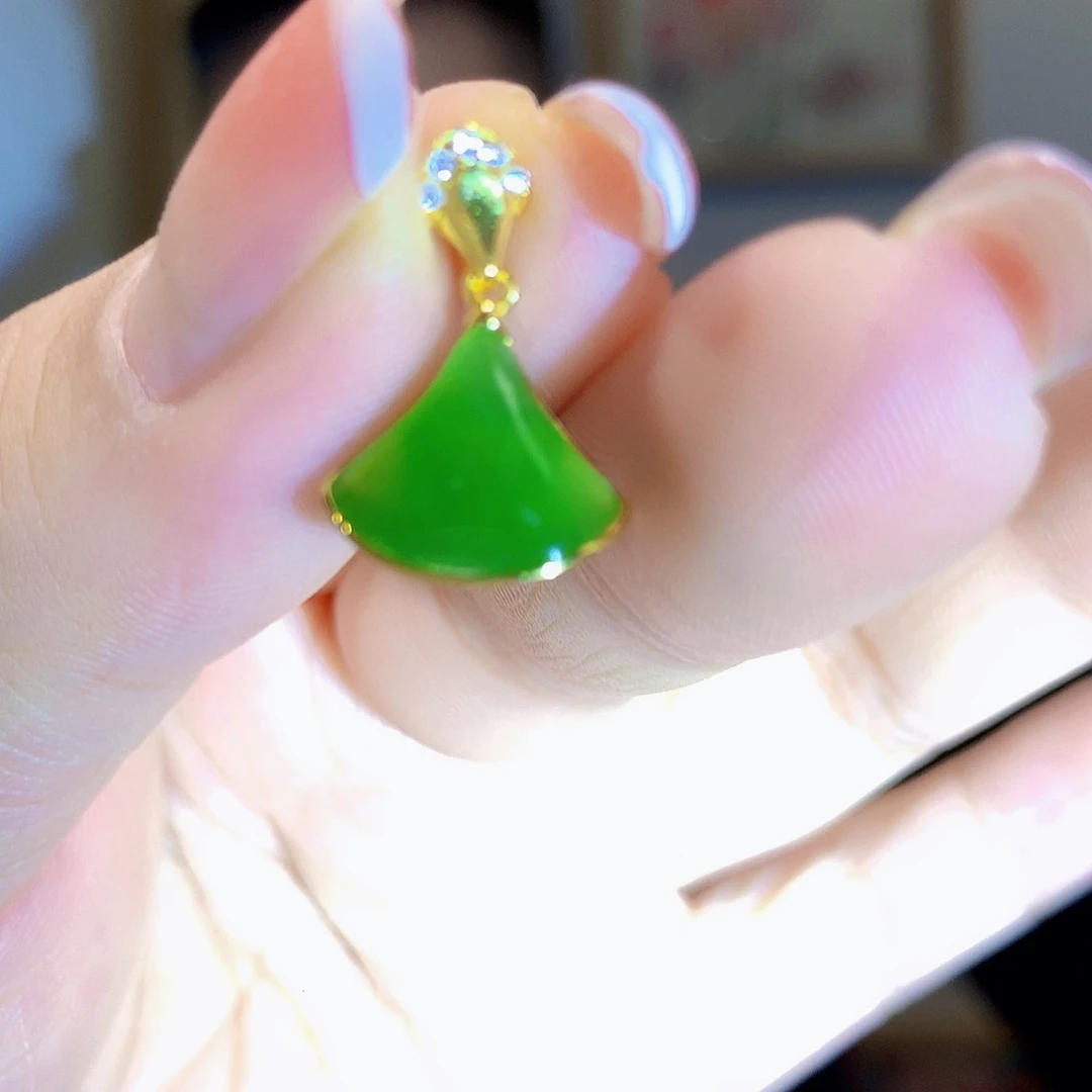 和田玉（碧玉）颈饰银S925镀金镶嵌