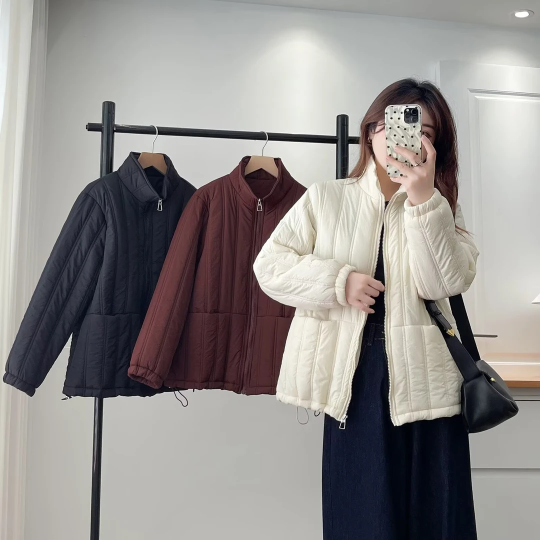 韩版时尚立领小个子秋冬短款宽松百搭纯色夹棉外套棉衣棉服