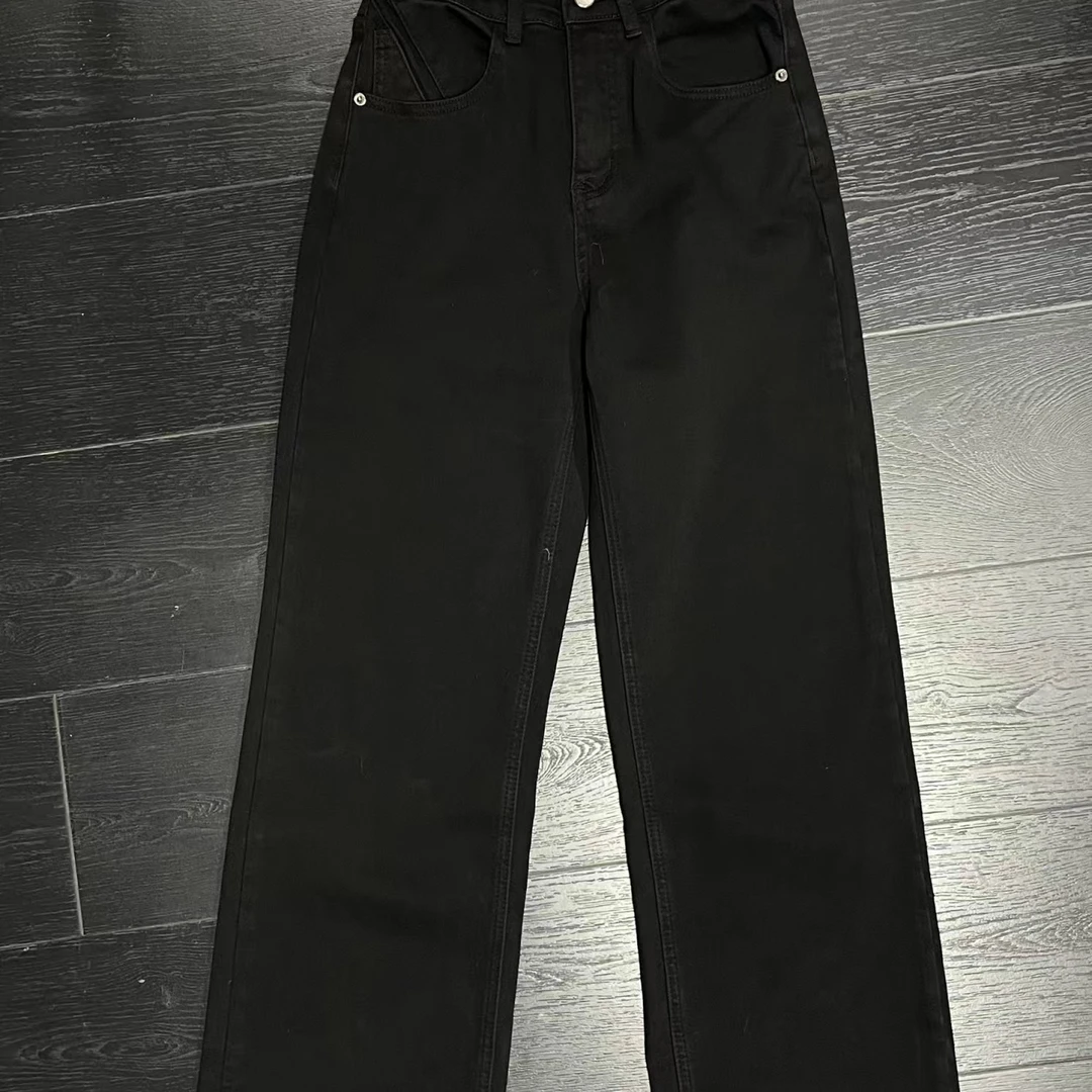 【 雨•美 推荐 】2219黑色薄绒百搭直筒裤