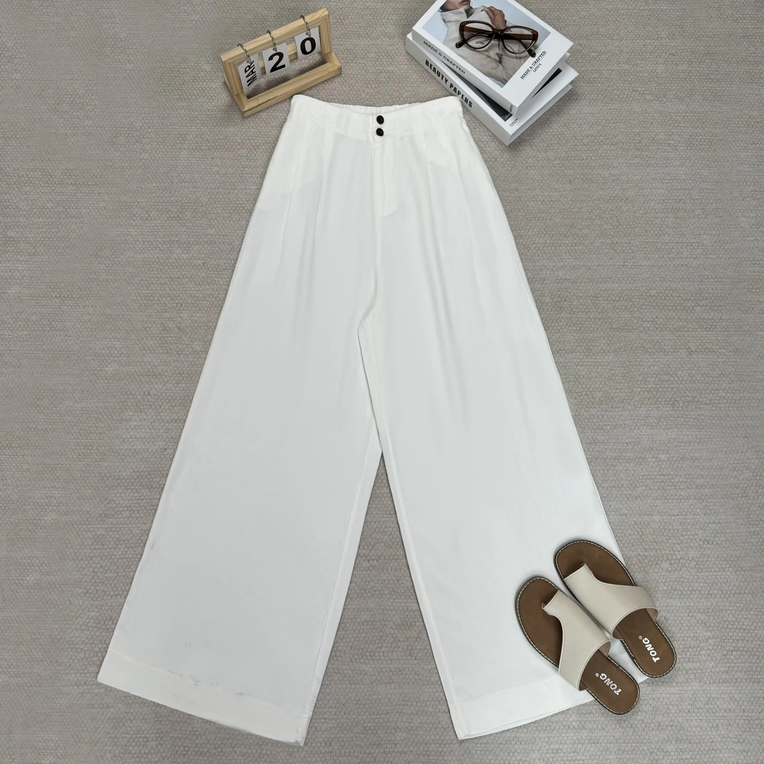 【夏日】亚麻宽松阔腿女裤薄款垂感高腰九分显瘦休闲直筒长裤9906-6