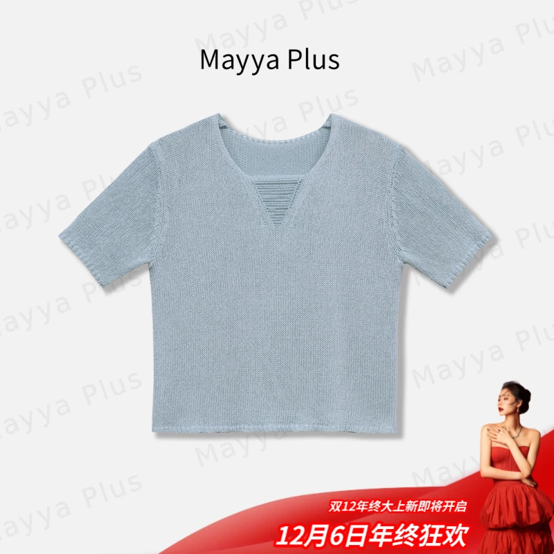【浅夏】Mayya Plus麦芽定制减龄短袖针织衫百搭v领气质T恤32526370