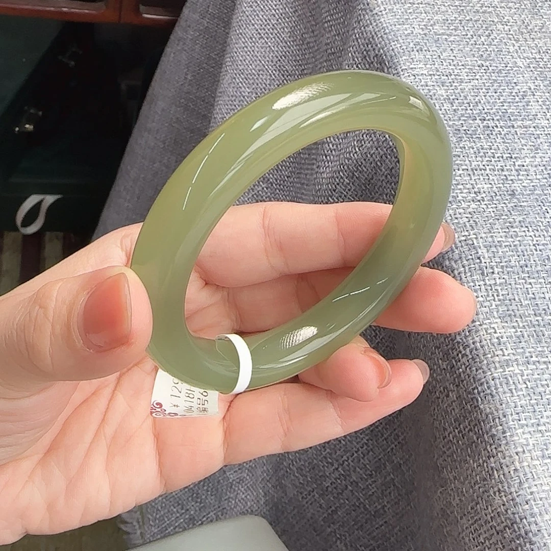 和田玉未镶嵌手镯冰茶晴色55/56