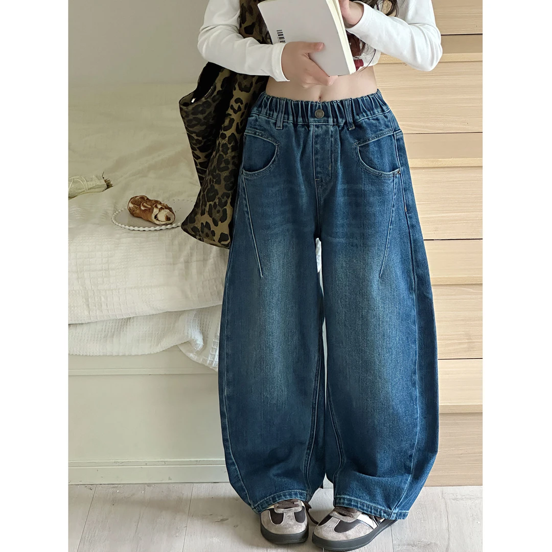 K29566孙小美韩系女童弯刀裤秋装新款儿童阔腿裤子春秋牛仔裤