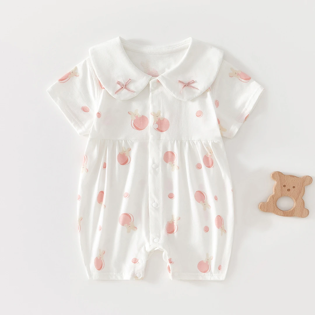婴儿衣服新生夏季薄款纯棉短袖连体衣女宝宝夏装公主甜美可爱哈衣