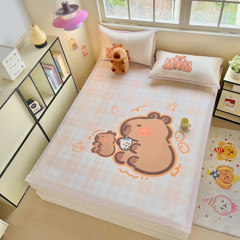 卡皮巴拉卡通冰丝凉席可机洗折叠空调席子夏季凉感席儿童学生宿舍