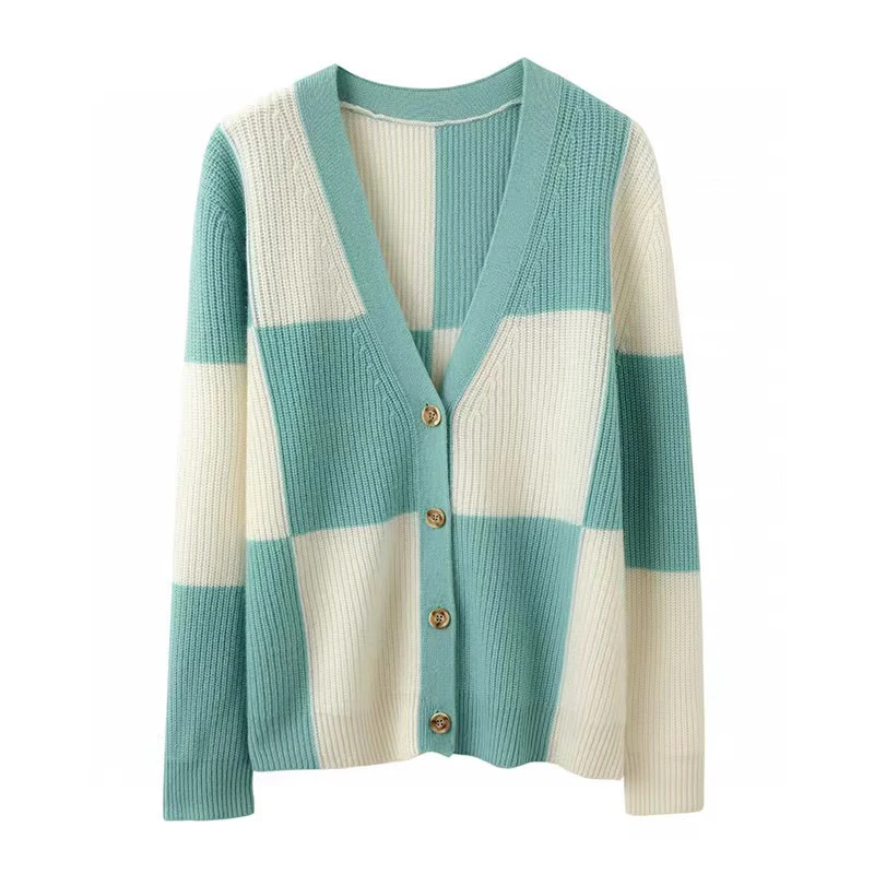 100纯山羊绒加厚拼色开衫